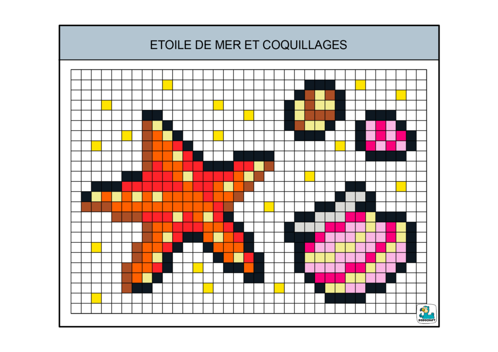 Etoile de mer et coquillage pixel art dodocraft